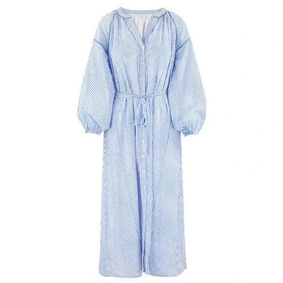 Dilli Grey Joni Kaftan Midi blue & white striped dress